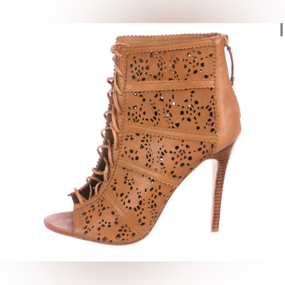 Alice + Olivia Tan Gale Floral Bootie w/ Stiletto Heels - Size 6.5/7 (EU 37)
